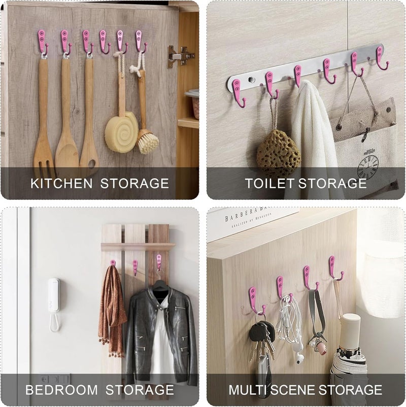 ZAYBOD 15-Pack Coat Hooks with 30 Screws | Heavy Duty Wall Mounted for Robe, Backpack & Keys | Entryway, Bathroom, Bedroom Hanging Hardware (Pastel Pink) - Image 4