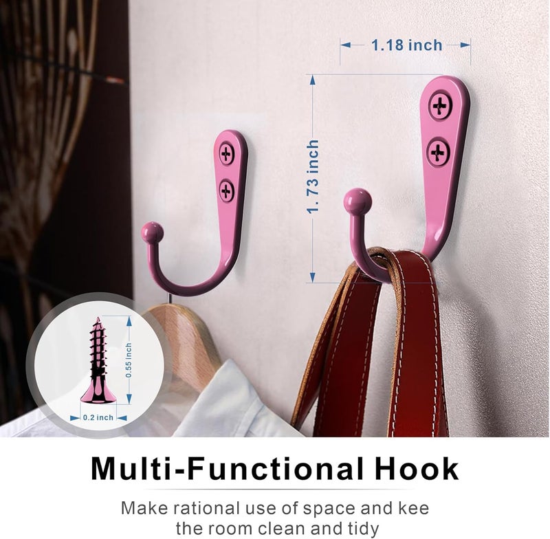 ZAYBOD 15-Pack Coat Hooks with 30 Screws | Heavy Duty Wall Mounted for Robe, Backpack & Keys | Entryway, Bathroom, Bedroom Hanging Hardware (Pastel Pink) - Image 2