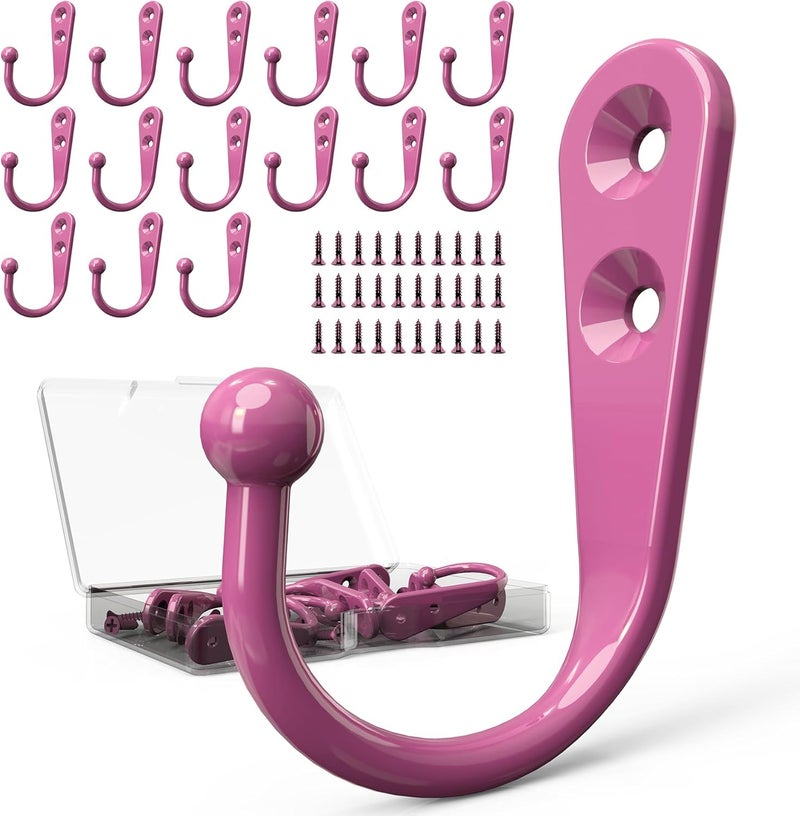 ZAYBOD 15-Pack Coat Hooks with 30 Screws | Heavy Duty Wall Mounted for Robe, Backpack & Keys | Entryway, Bathroom, Bedroom Hanging Hardware (Pastel Pink) - Image 1