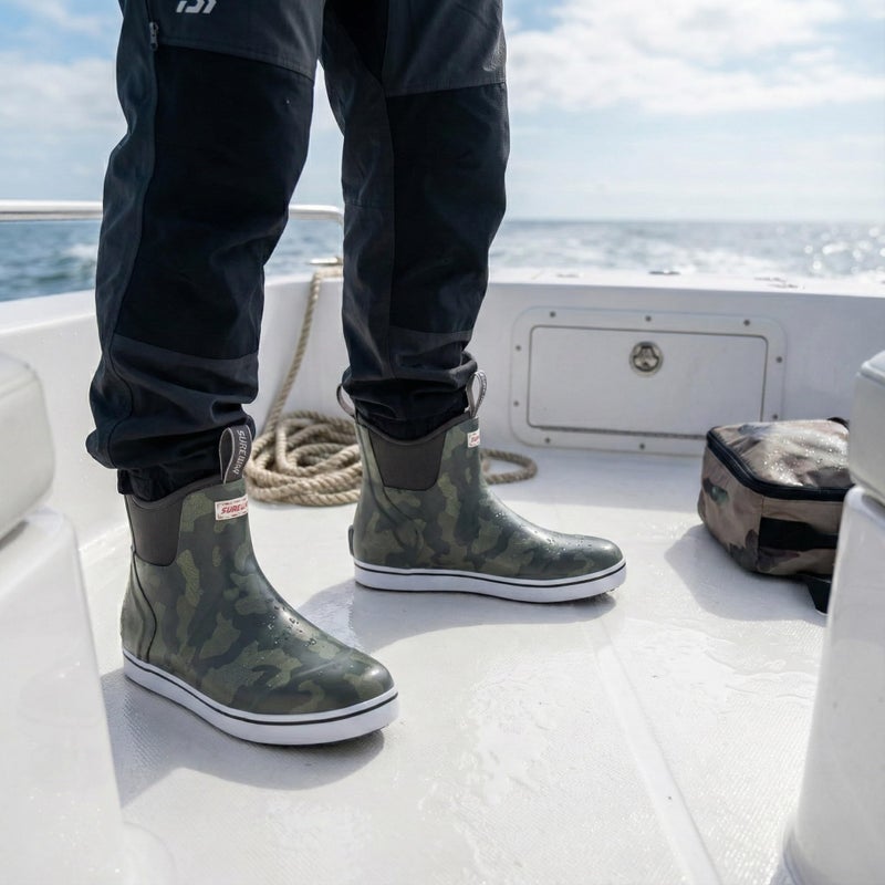 SUREWAY Men's Ankle Fishing Deck Boots for Men-Waterproof,Professional Non-Slip Soles for Wet Slippery Surface,Neoprene Rubber Rain Boot/Shoes for Hunting Boating Gardening,New Volcan Ash,Size 10 - Image 2
