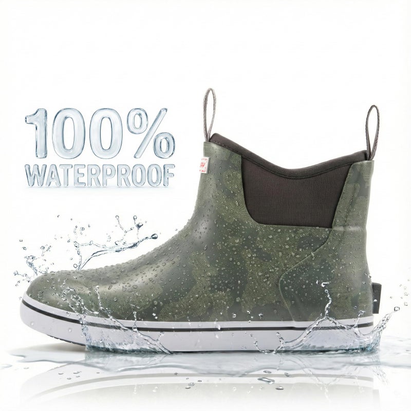 SUREWAY Men's Ankle Fishing Deck Boots for Men-Waterproof,Professional Non-Slip Soles for Wet Slippery Surface,Neoprene Rubber Rain Boot/Shoes for Hunting Boating Gardening,New Volcan Ash,Size 10 - Image 3