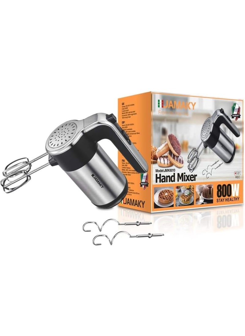 Jamaica Electric Hand Mixer 800 Watt Stainless Steel with 5 Speeds and 4 Blades for Beating Eggs and Whipping Mixtures with Cake Baking Tools 1 Year Warranty JMK6010 - pzsku/ZA28D3ADC3C4763297407Z/45/_/1729283539/93c51a4e-403b-4deb-9651-39b8a439db04