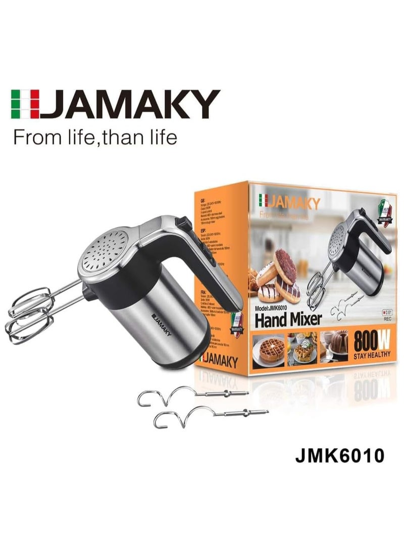 Jamaica Electric Hand Mixer 800 Watt Stainless Steel with 5 Speeds and 4 Blades for Beating Eggs and Whipping Mixtures with Cake Baking Tools 1 Year Warranty JMK6010 - pzsku/ZA28D3ADC3C4763297407Z/45/_/1729283549/de3fdd82-2bdd-4337-a3ce-da13b1e8adb0