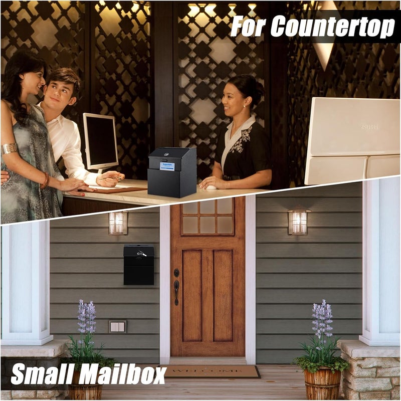 KYODOLED Suggestion Box with Lock and Slot, Metal Wall Mounted Money Key Drop Box with 100 Free Suggestion Cards, Donation and Collection for Fundraising, Black, 2Pack - Image 3