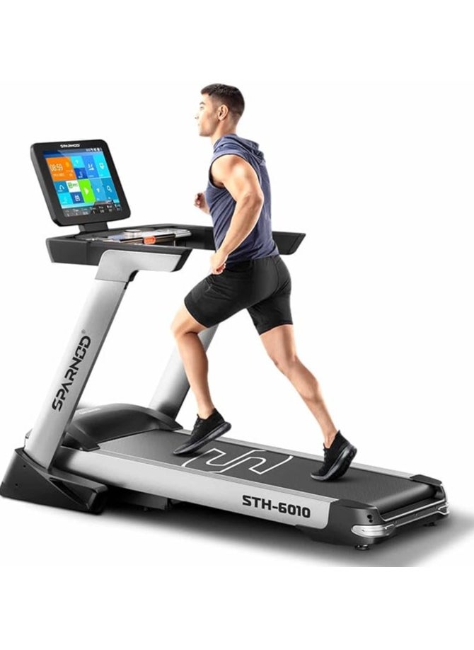 Sparnod Fitness Sparnod Fitness STH-6010 Treadmill for Home Use - 40cm WiFi Touch Screen, Entertainment Apps, 6HP Motor, 150kg Weight Capacity, 1-18.8 km/h, Auto-Incline, Foldable, Speakers and Auto Lubrication 