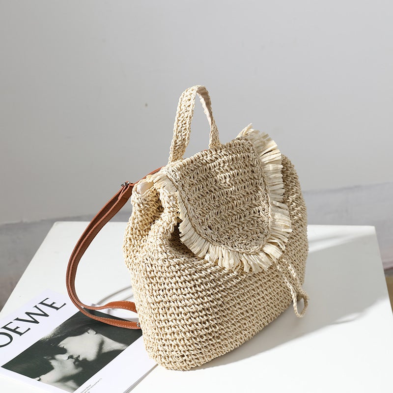 New Shoulder Straw Woven Bag Mori Style Casual Tassel Straw Woven Bag Women'S Instagram Same Style Seaside Holiday Beach Bag - Image 5