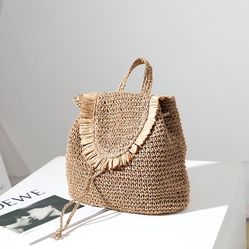 New Shoulder Straw Woven Bag Mori Style Casual Tassel Straw Woven Bag Women'S Instagram Same Style Seaside Holiday Beach Bag - Image 1