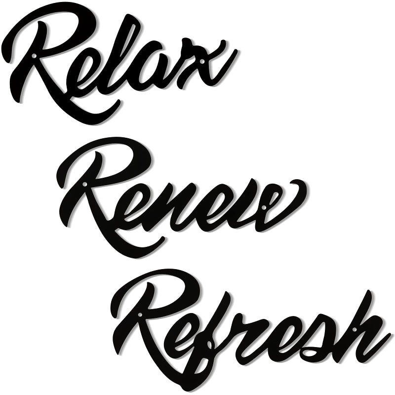 Hotop 3 Pcs Relax Renew Refresh Signs Farmhouse Bathroom Art Signs Black Metal Relax Renew Refresh Wall Decor Metal Wall Decor for Home Bathroom Decoration