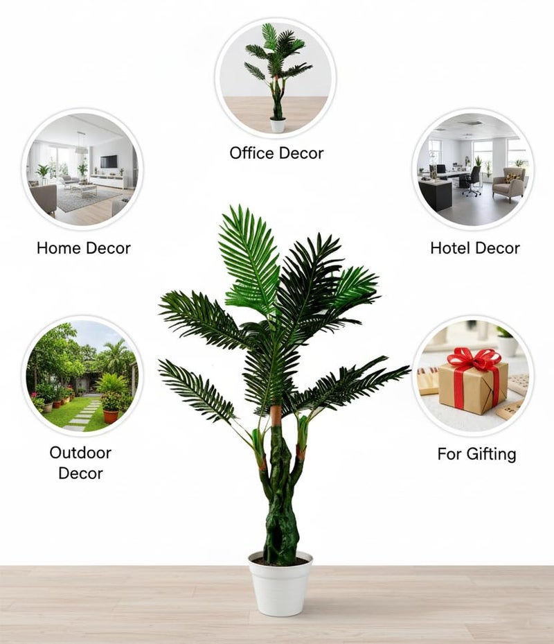 KAYKON Artificial Plant Big Areca Palm Green Tree Without Pot Indoor Nearly Natural Plant for Home Decor - 4.65 Feet (3 Leg Palm) - Image 2