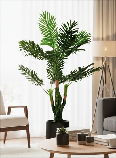 KAYKON Artificial Plant Big Areca Palm Green Tree Without Pot Indoor Nearly Natural Plant for Home Decor - 4.65 Feet (3 Leg Palm) - Image 1