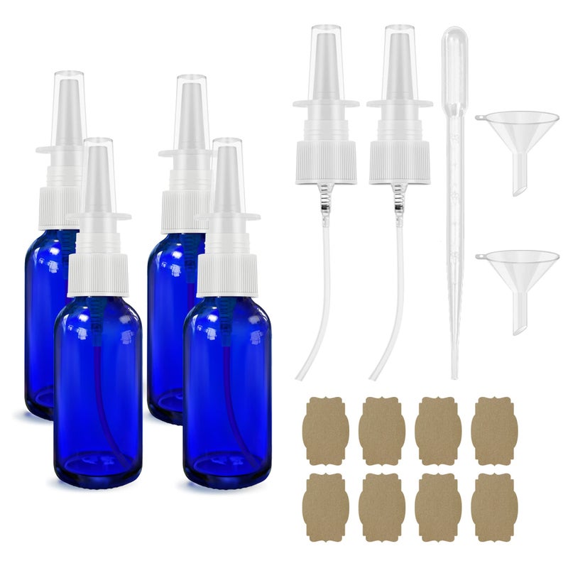 GIVAMEIHF GIVAMEIHF Nasal Spray Bottle Spray Glass Bottles 4Pcs 1oz 30ml with Press Spray Head Refillable Portable Fine Mist funnel dropperlabel empty nose spray glass bottle blue nasal spray bottle