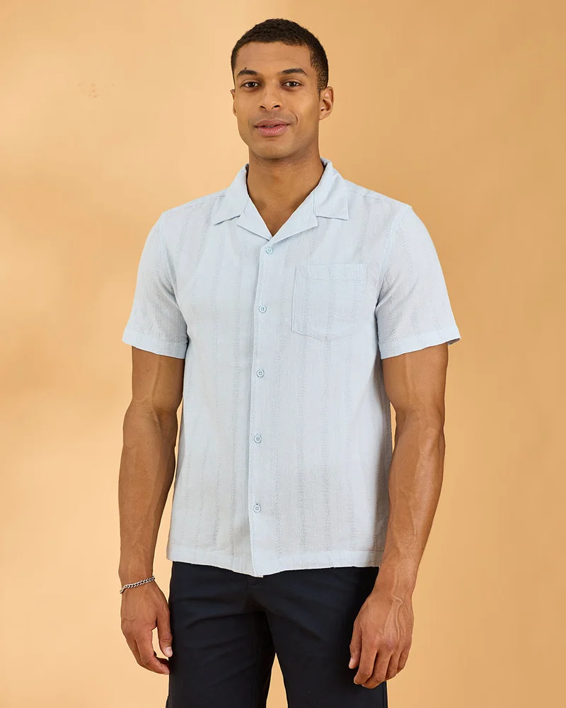 REDTAG Men Blue Dobby Resort Shirt