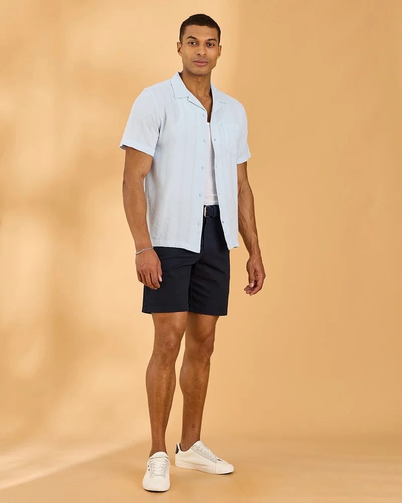REDTAG Men Blue Dobby Resort Shirt