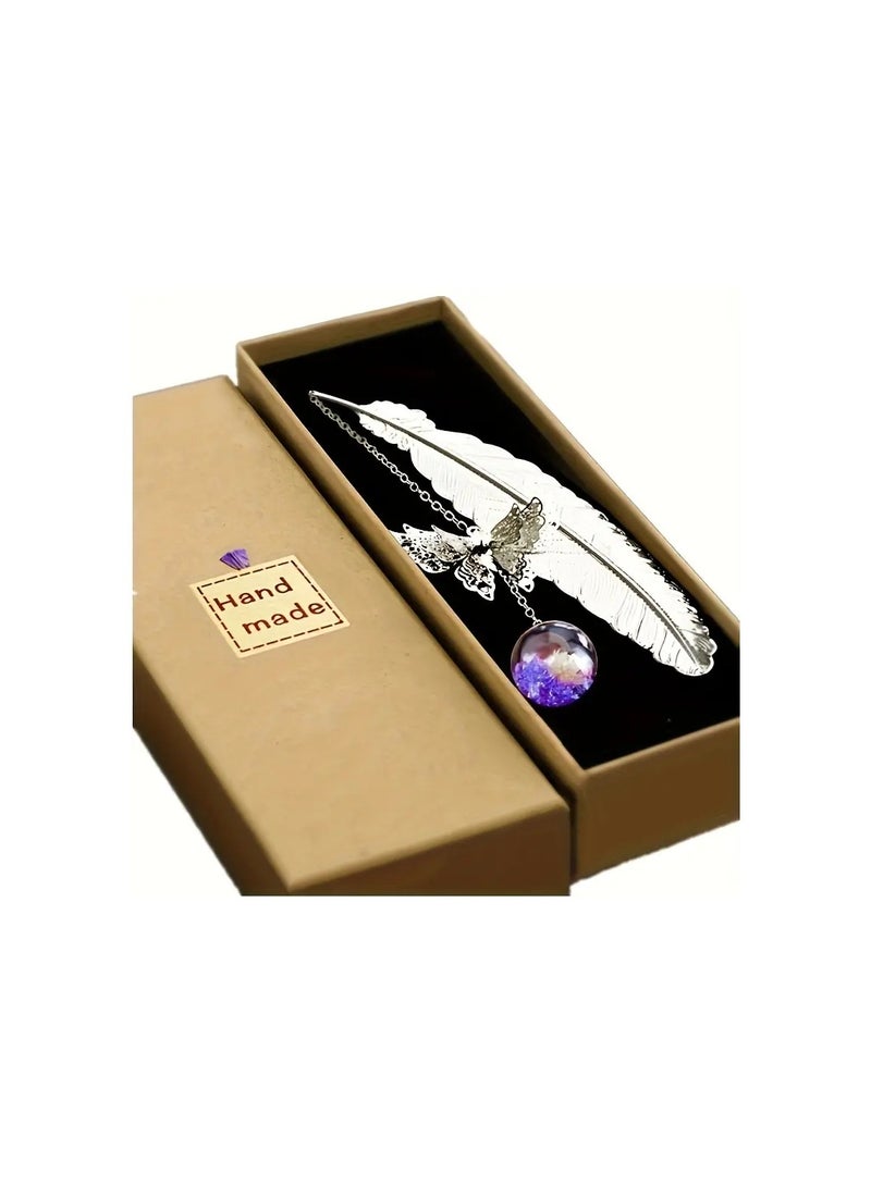 “Perfect gift for reading and nature lovers: handcrafted dragonfly and feather book separator - Image 2