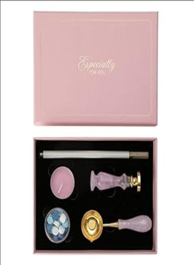Wax Stamp Kit, Wax Seal Beads, Wax Seal Kit, Wax Seal Stamp, Wax Warmer for Gift and Decoration (Pink)