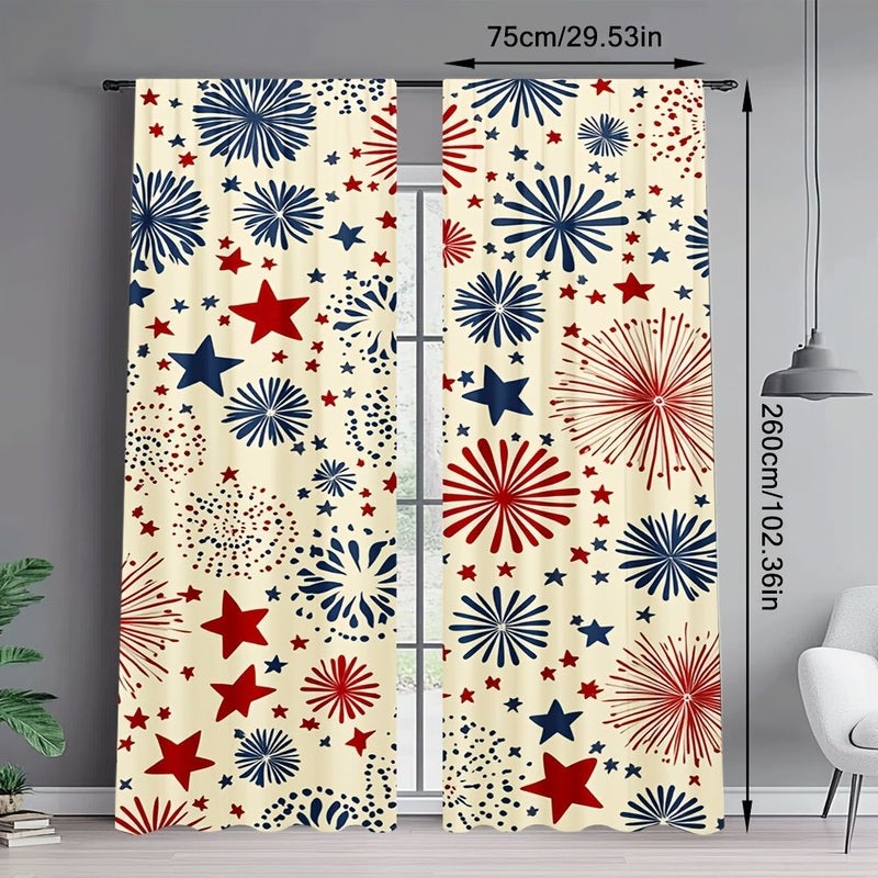 Set Of Two Door Curtains For Fourth Of July Decor 75x260cm Polyester Print Living Room Kitchen Bedroom Study Home - Image 3