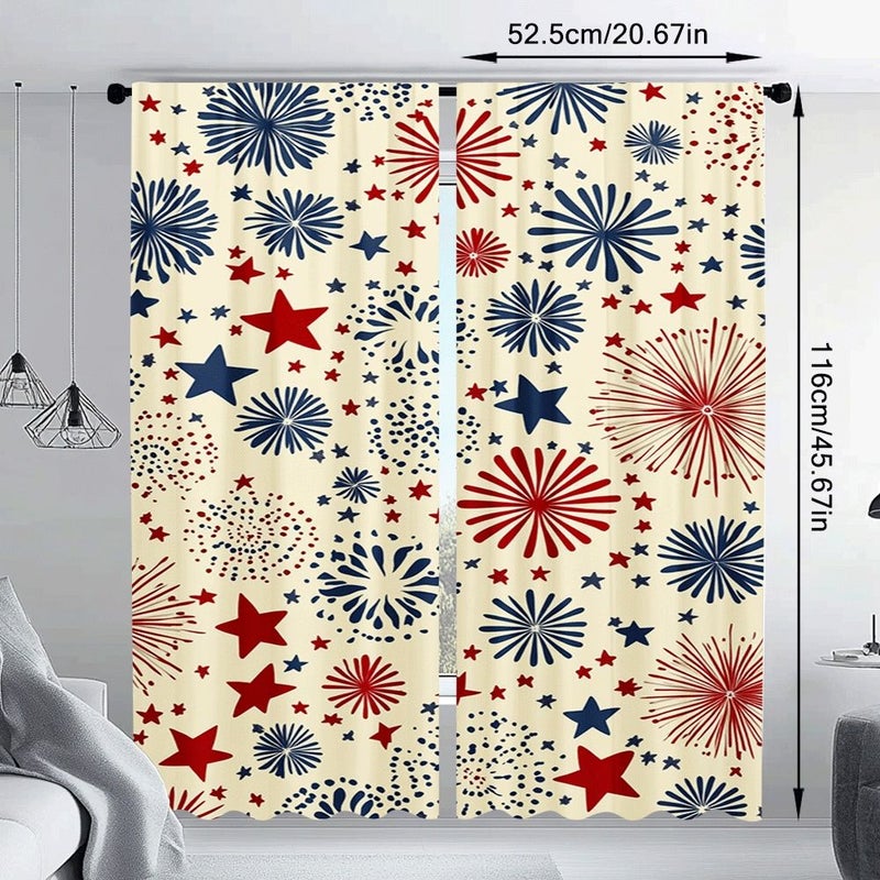 Set Of Two Door Curtains For Fourth Of July Decor 75x260cm Polyester Print Living Room Kitchen Bedroom Study Home - Image 2