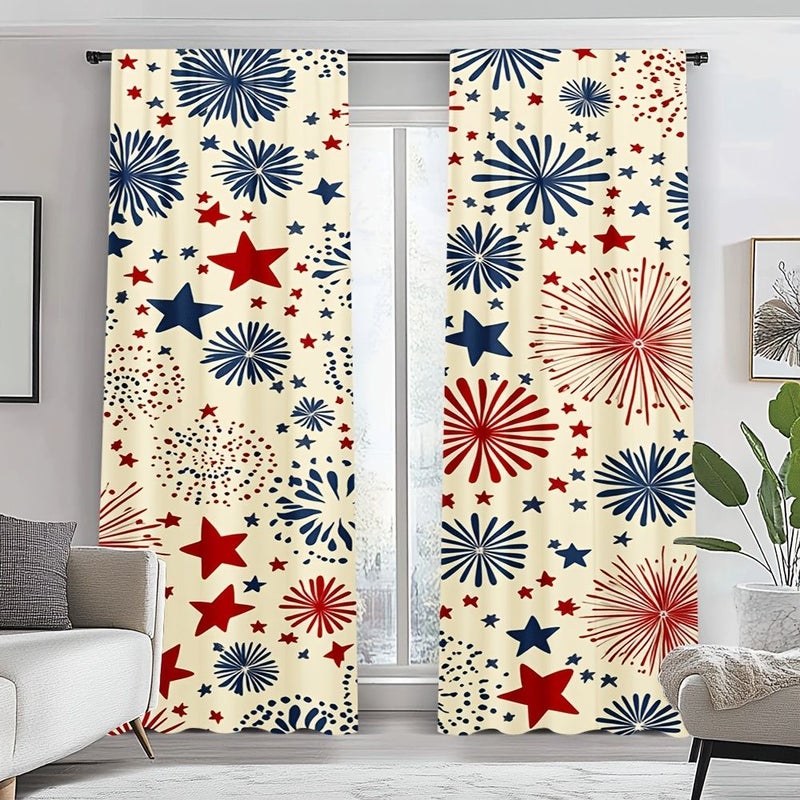 Set Of Two Door Curtains For Fourth Of July Decor 75x260cm Polyester Print Living Room Kitchen Bedroom Study Home - Image 1
