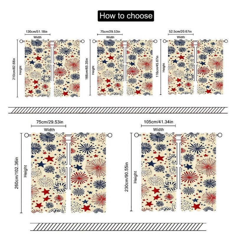 Set Of Two Door Curtains For Fourth Of July Decor 75x260cm Polyester Print Living Room Kitchen Bedroom Study Home - Image 4