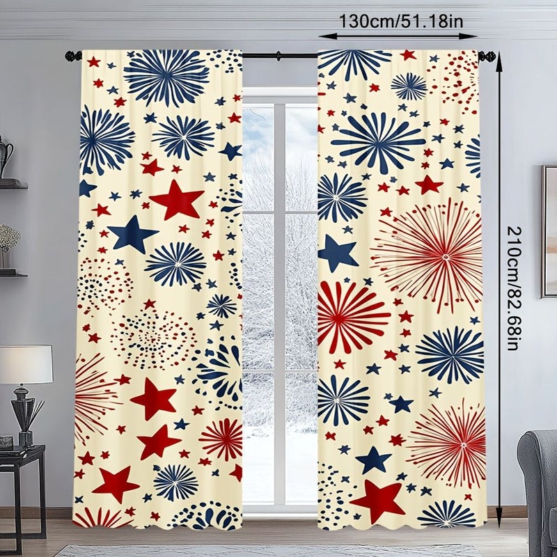Set Of Two Door Curtains For Fourth Of July Decor 75x260cm Polyester Print Living Room Kitchen Bedroom Study Home - Image 5