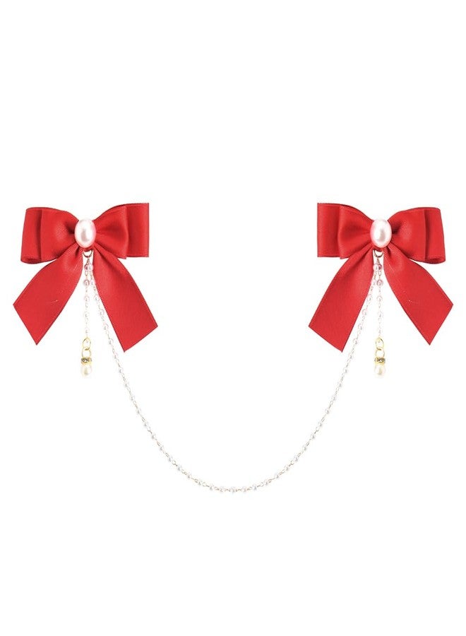 CHIROGRAPHY قطعة واحدة من مشابك الشعر الفاخرة على شكل فيونكة للفتيات الصغيرات، شرائط شعر حمراء للأطفال، فيونكات شعر للإكسسوارات للنساء، سلسلة شعر بشرابة لؤلؤية، مشبك شعر على شكل فيونكة للفتيات الصغيرات - Image 1