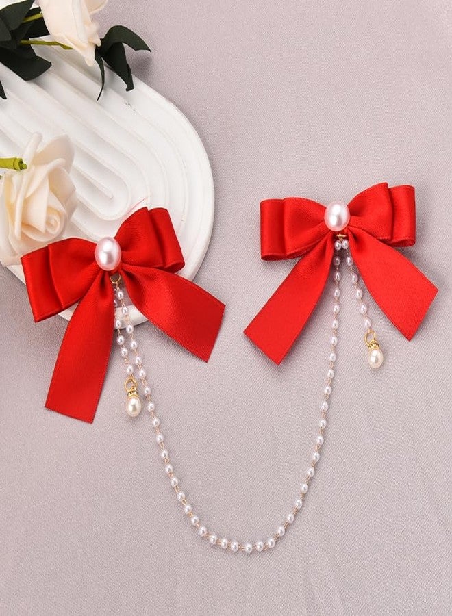 CHIROGRAPHY قطعة واحدة من مشابك الشعر الفاخرة على شكل فيونكة للفتيات الصغيرات، شرائط شعر حمراء للأطفال، فيونكات شعر للإكسسوارات للنساء، سلسلة شعر بشرابة لؤلؤية، مشبك شعر على شكل فيونكة للفتيات الصغيرات - Image 5