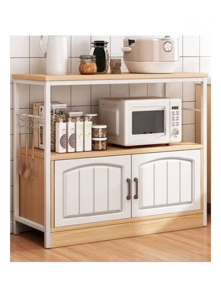 keke 2-Tier Kitchen Storage Shelf Microwave Oven Stand Rack Spice Organizer with 2 Door Storage Cabinet Large Storage Rack - Image 2