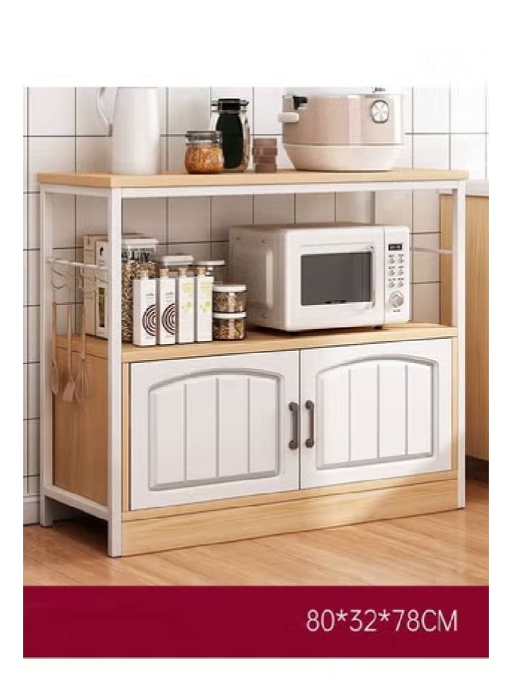 keke 2-Tier Kitchen Storage Shelf Microwave Oven Stand Rack Spice Organizer with 2 Door Storage Cabinet Large Storage Rack - Image 1