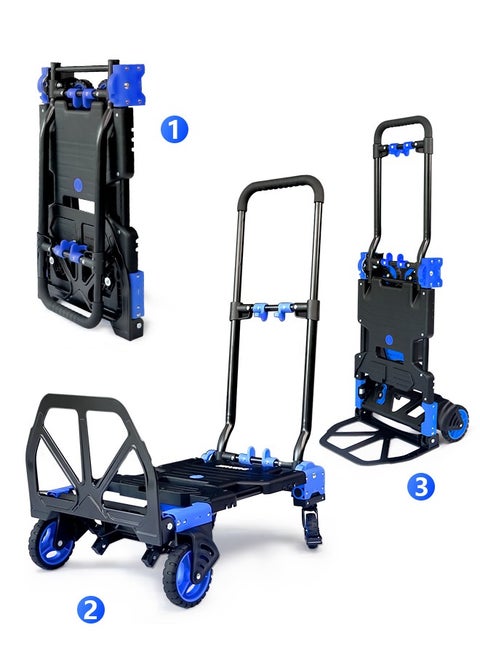 2 in 1 Folding Hand Truck Dolly Cart, 150KG Capacity Portable Folding Hand Cart, Hand Truck Foldable Dolly with Retractable Handle, Folding Dolly Cart with Wheels, Collapsible Dolly for Moving