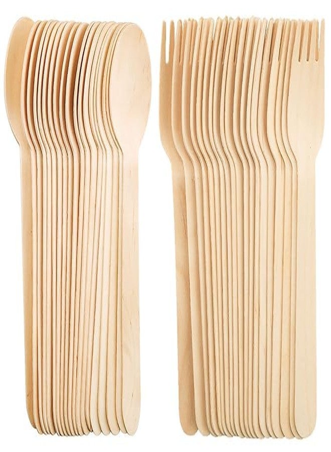 SVDK Large Disposable Wooden Cutlery | 100 Spoons & 100 Forks | Eco-Friendly, Biodegradable, Compostable, Large Size – 160mm - Image 1