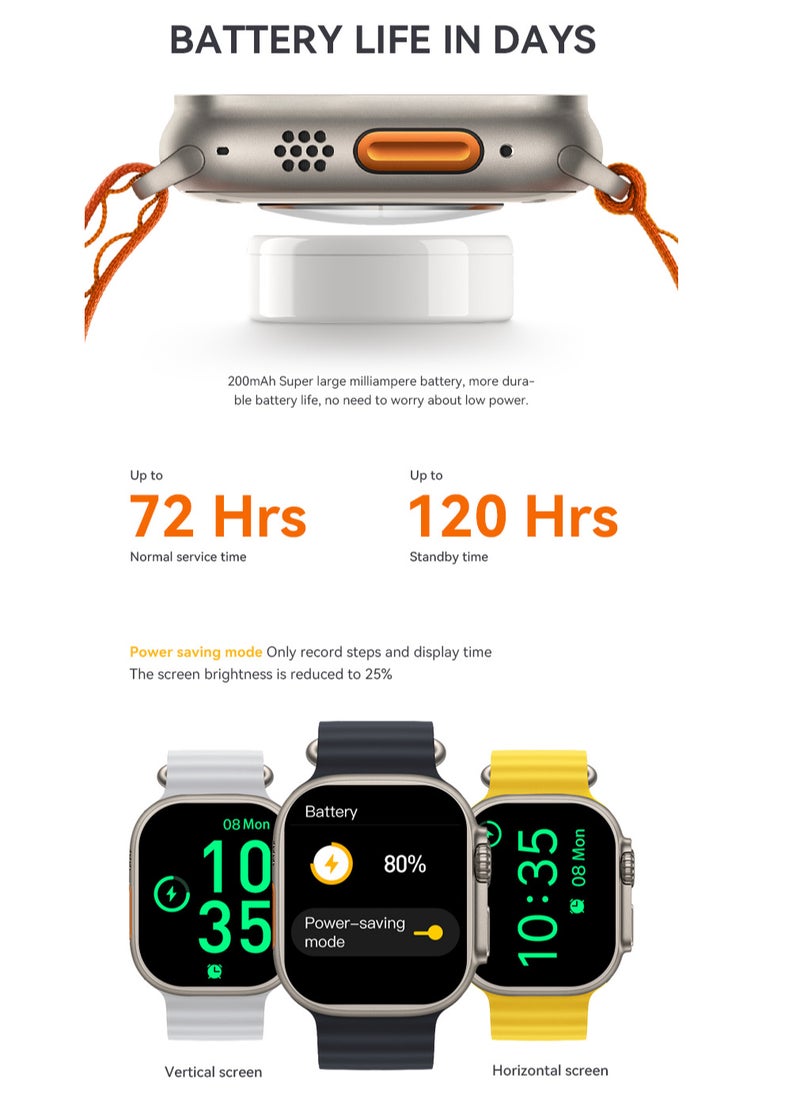 AROAQ - HW68 Ultra Smartwatch, 200Mah Long Battery Wireless Charging Smart Wrist Watch With NFC Function, Large Display Waterproof Bluetooth Full Touchscreen Health Monitor Watch, (1pc, Orange) - Image 1