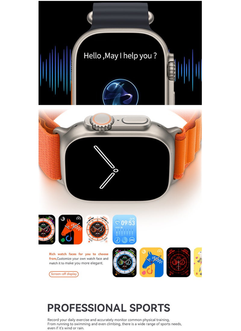 AROAQ - HW68 Ultra Smartwatch, 200Mah Long Battery Wireless Charging Smart Wrist Watch With NFC Function, Large Display Waterproof Bluetooth Full Touchscreen Health Monitor Watch, (1pc, Orange) - Image 1