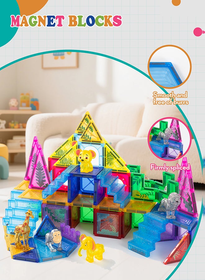 DEZHI مجموعة بلاطات مغناطيسية 52 قطعة، كتل مغناطيسية لألعاب البناء، بلاطات مغناطيسية حيوانات للأطفال من 3-5 سنوات، هيكل ثلاثي الأبعاد بموضوع الغابة، لعبة تعليمية STEM للأطفال البنات والأولاد من عمر 3 سنوات فما فوق. - Image 4
