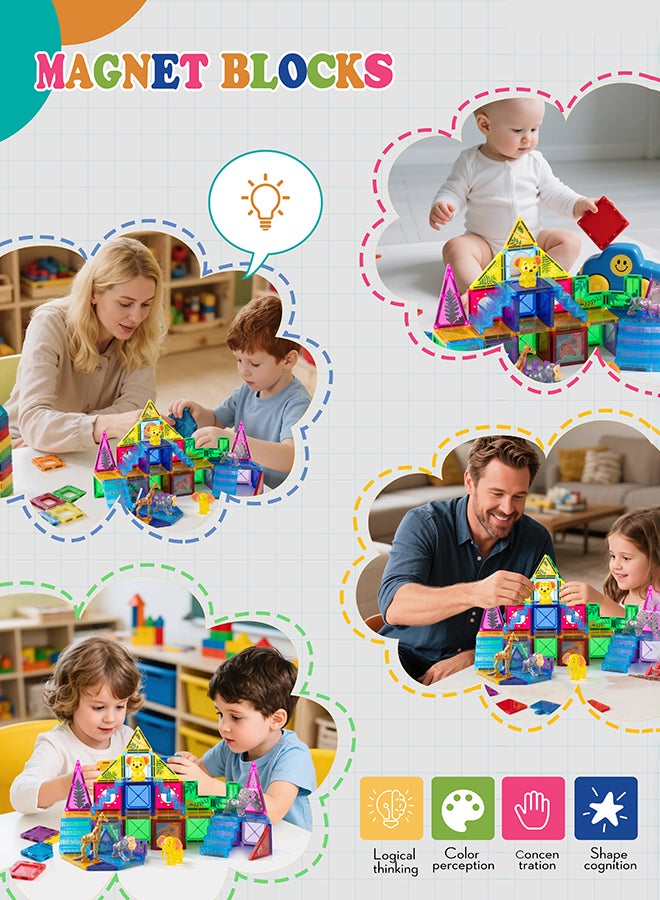 DEZHI مجموعة بلاطات مغناطيسية 52 قطعة، كتل مغناطيسية لألعاب البناء، بلاطات مغناطيسية حيوانات للأطفال من 3-5 سنوات، هيكل ثلاثي الأبعاد بموضوع الغابة، لعبة تعليمية STEM للأطفال البنات والأولاد من عمر 3 سنوات فما فوق. - Image 2