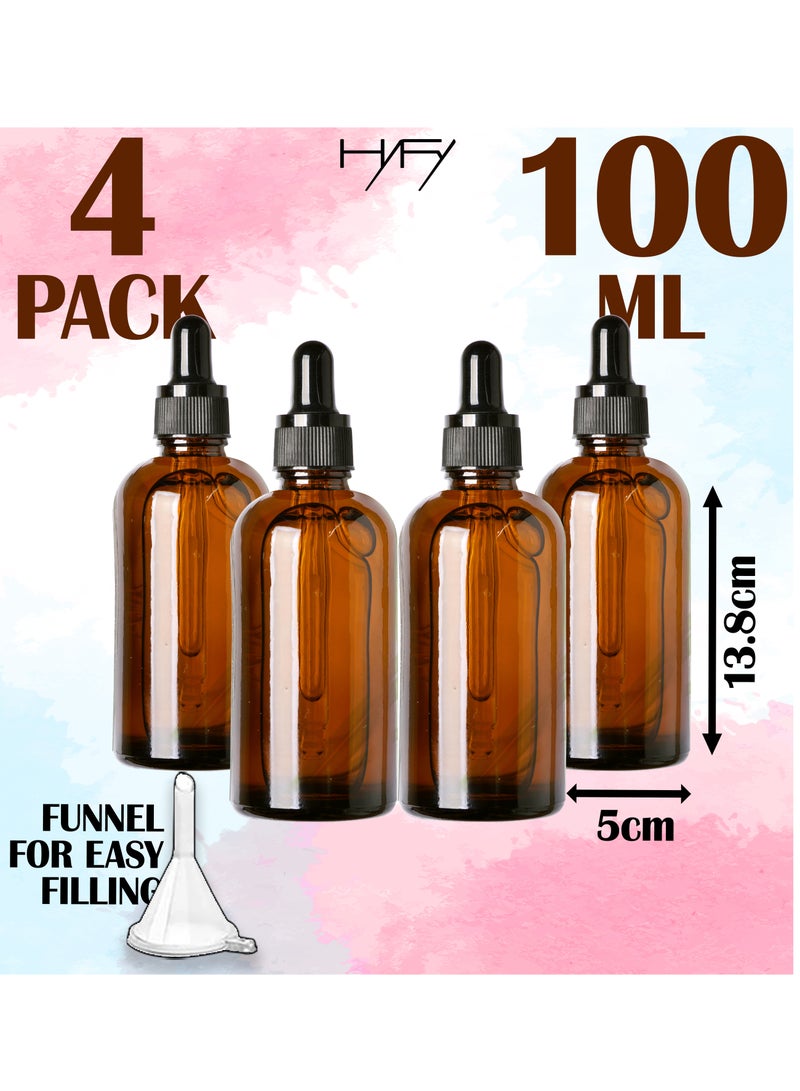 HYFY Amber Glass Dropper Bottles 4 Pack for Essential Oils Empty Bottle Big Dropper Bottles Glass Bottle Reuasable Eye Dopper Bottle Amber Bottle Tincture Bottles 100 ml - Image 3