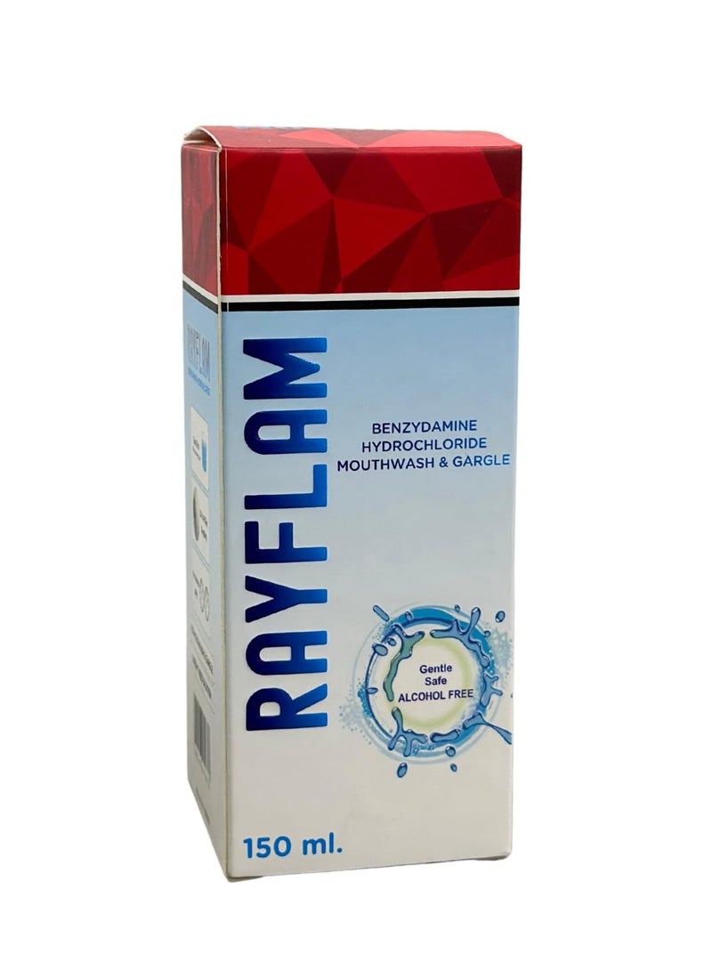 Rayflam 0.15% Benzydamine Hydrochloride Mouthwash & Gargle - alcohol free 150 ml - Image 1