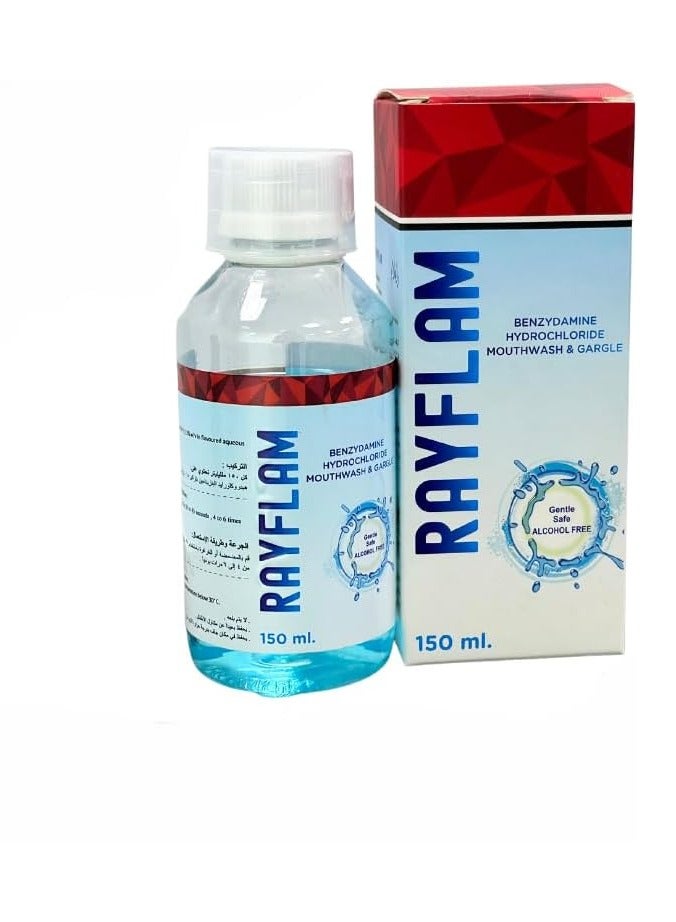 Rayflam 0.15% Benzydamine Hydrochloride Mouthwash & Gargle - alcohol free 150 ml - Image 2