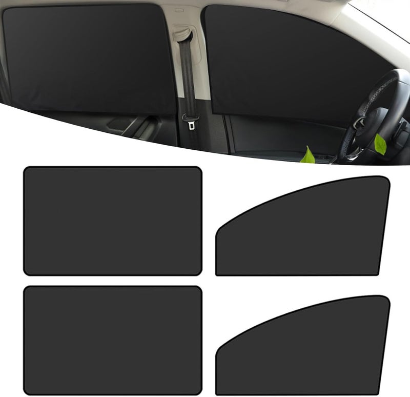 Tesnaao 4 PCS Car Side Window Sun Shade Replacement, 33CM x 48CM x 62CM Front Side Window Protectors, 80CM x 48CM Vehicle Rear Window Curtain, Universal Accessories for Most Cars (Black) - Image 1