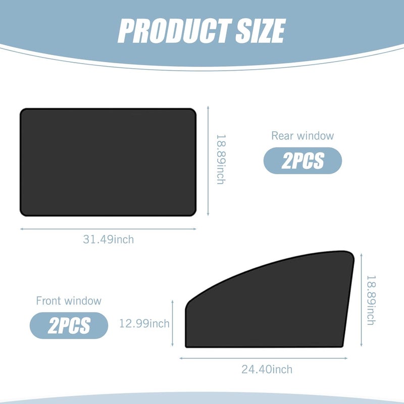 Tesnaao 4 PCS Car Side Window Sun Shade Replacement, 33CM x 48CM x 62CM Front Side Window Protectors, 80CM x 48CM Vehicle Rear Window Curtain, Universal Accessories for Most Cars (Black) - Image 2
