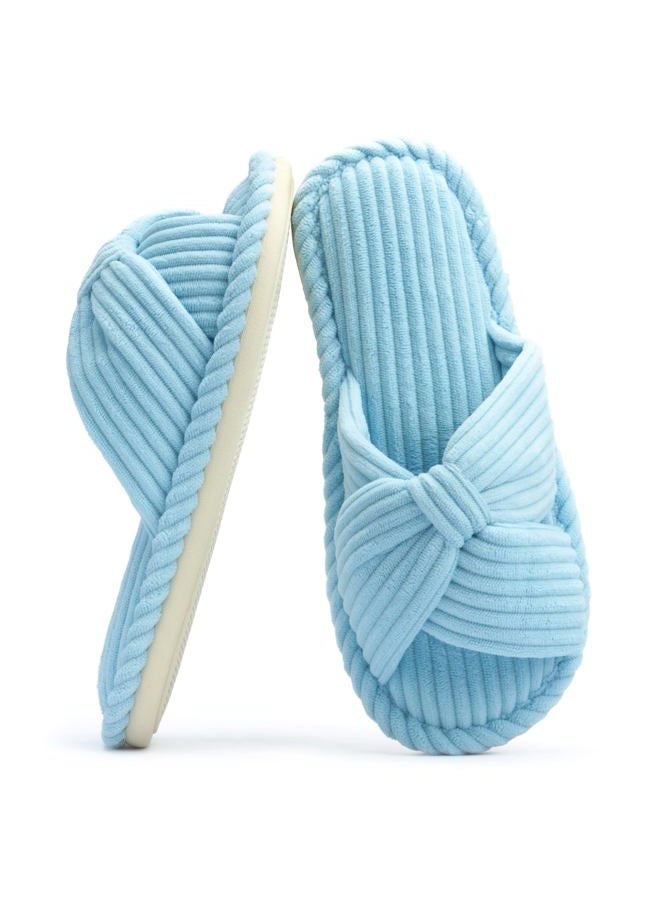 Chantomoo Slippers for Women Memory Foam House Womens Slipper Slides Home Bedroom Bathroom Spa Open Toe Corduroy Bow Slippers Cozy Comfortable Light Blue 40/41 EU - Image 1