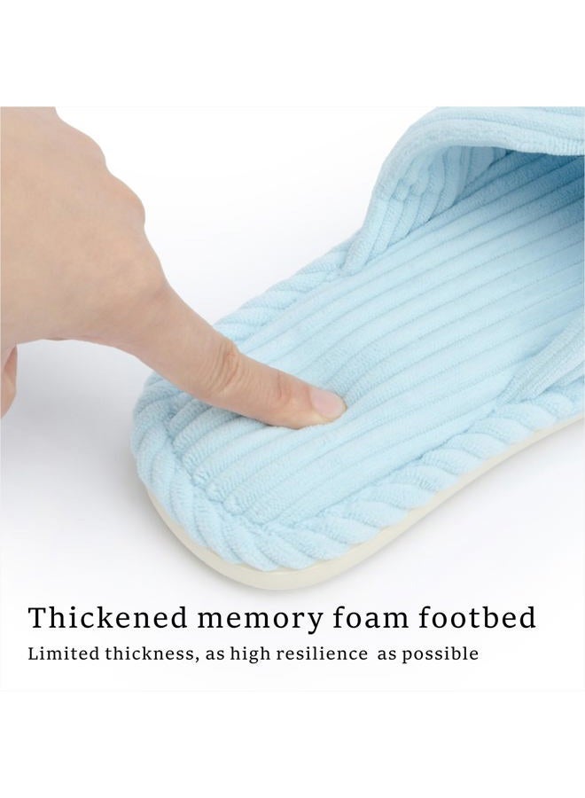 Chantomoo Slippers for Women Memory Foam House Womens Slipper Slides Home Bedroom Bathroom Spa Open Toe Corduroy Bow Slippers Cozy Comfortable Light Blue 40/41 EU - Image 2