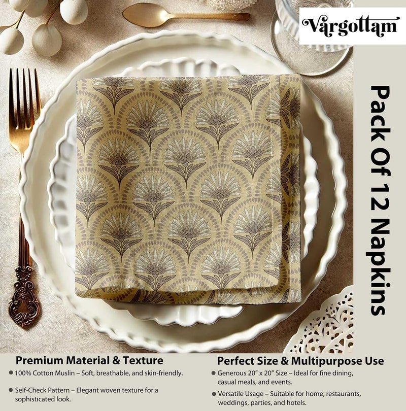 Vargottam Tropical Canopy Cotton Muslin Napkins - Set of 12, 20x20 Inches, Beige with Rich Jungle Motifs, Ideal for Spring and Summer Gatherings, Parties, and Everyday Use - Machine Washable - Image 4