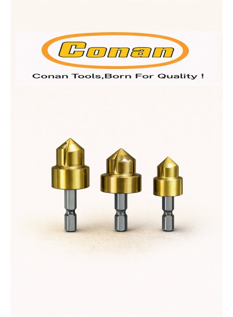 Conan COMD03 Step Drill Bit Set – 3 Pieces Titanium Coated Multi-Size Drill Bits for Metal & Sheet Applications - Image 1