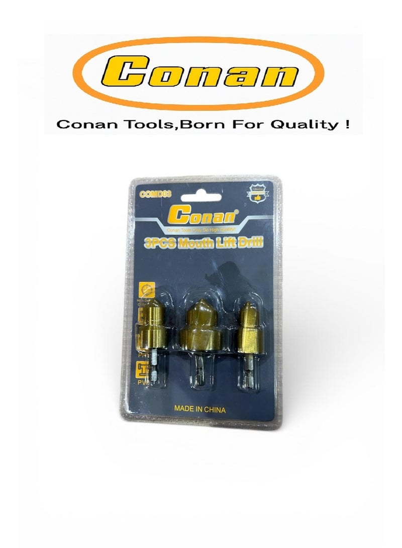 Conan COMD03 Step Drill Bit Set – 3 Pieces Titanium Coated Multi-Size Drill Bits for Metal & Sheet Applications - Image 2