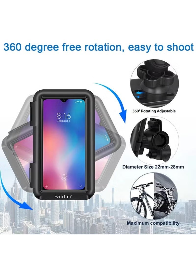 Earldom "EH139 360° Rotation Motorcycle Phone Mount – Universal Waterproof Holder, Adjustable Handlebar Mount, Touchscreen-Compatible, One-Handed Operation, Fits Smartphones Up to 6.8" – Black" - Image 4