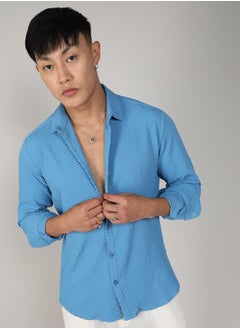 Campus Sutra Men's Sky Blue Textured Micro Buffalo Check Shirt  - Image 2