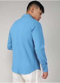 Campus Sutra Men's Sky Blue Textured Micro Buffalo Check Shirt  - Image 5