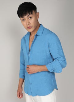 Campus Sutra Men's Sky Blue Textured Micro Buffalo Check Shirt  - Image 3