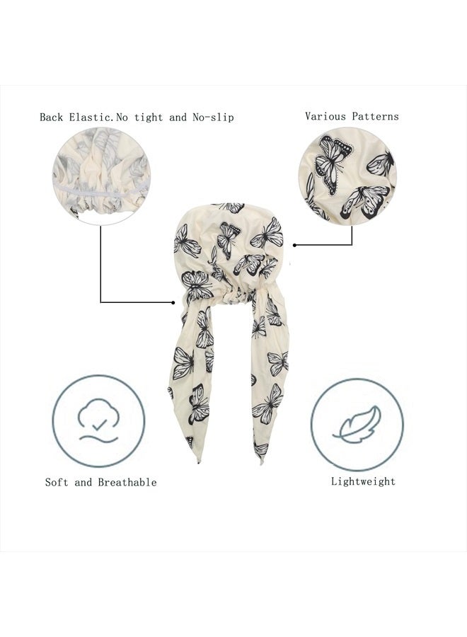 ZLYC غطاء رأس كيميائي مسبق الربط وشاح رأس خفيف الوزن عمامة قبعة للنساء (فراشة بيضاء) - Image 5