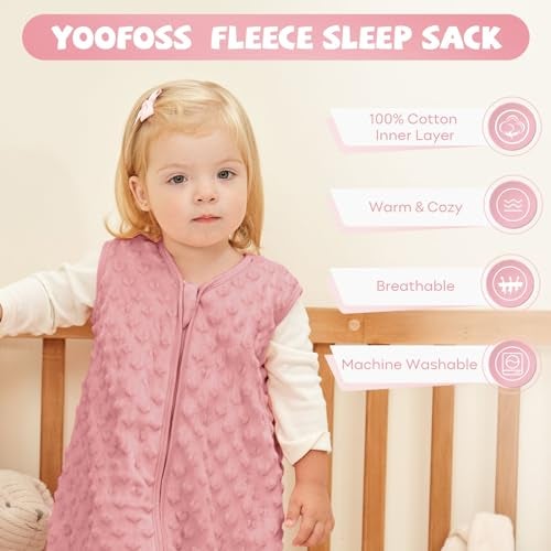 Yoofoss Fleece Baby Sleep Sack 12-18 Months with Plush Dots, TOG 1.5 Baby Wearable Blanket with 2-Way Zipper, Organic Cotton Toddler Sleep Sack Fleece - Image 2